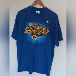 Vintage 90s St Louis Rams Blue Super Bowl XXXIV Champions T-Shirt
